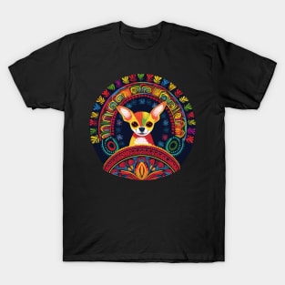 Happy Chihuahua in Colorful Mexican Folk Art Style T-Shirt